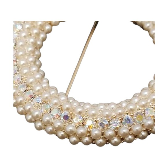Vintage Pearl & AB Crystal Clamper Bangle Bracelet and Matching Brooch - Picture 9 of 10